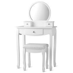 3 Drawers Vanity Makeup Dressing Desk Vanity Set with Oval Mirror