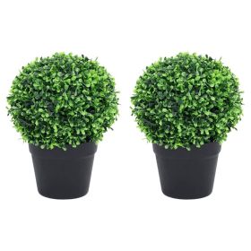 Artificial Plant Set of 2 Lush Green Polyethylene, Polypropylene