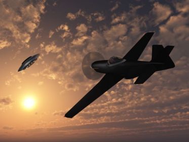 An American P-51 Mustang gives chase to a UFO.